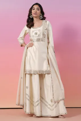 Cream Mirror Kurta Palazzo Set