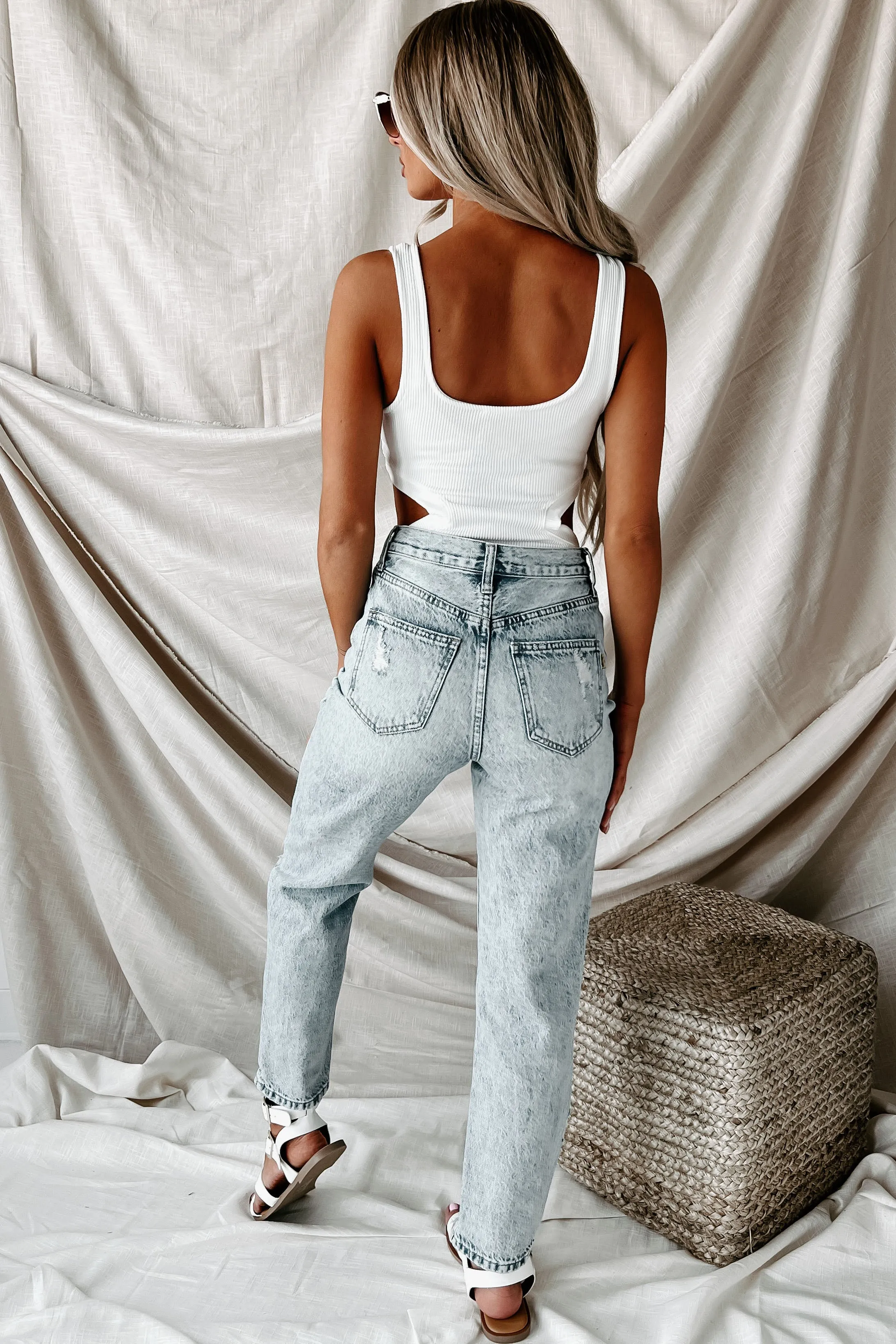 Daring Soul Ribbed Cut-Out Bodysuit (White)