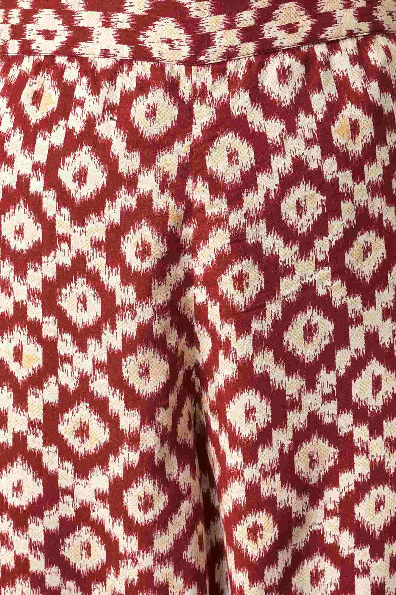 Dark Red Ikkat Print A-line kurta with FLared Pants Co-ord Set