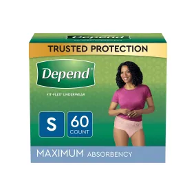 Depend FIT-Flex Incontinence Underwear for Women, Maximum Absorbency, Small, 60 Ct