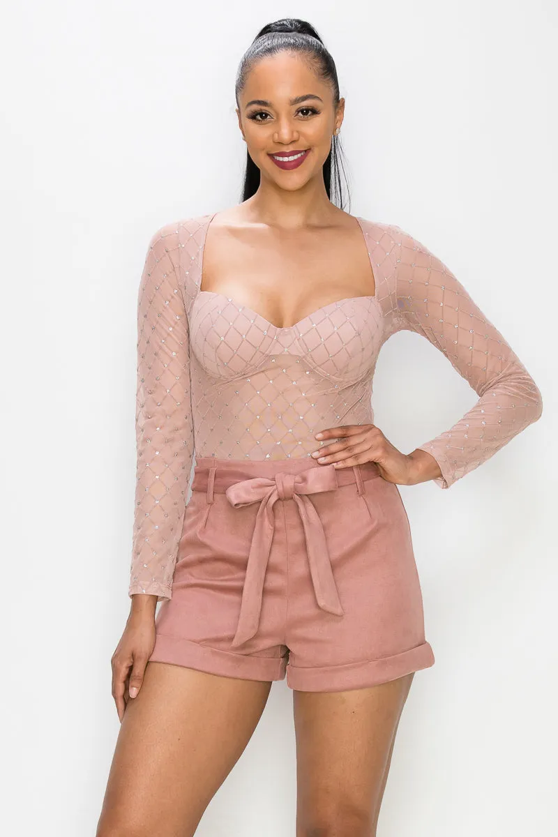 Diamond-patterned Sheer Bodysuit