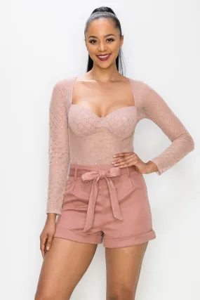 Diamond-patterned Sheer Bodysuit