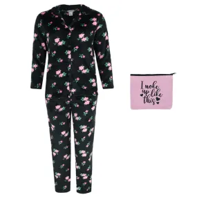 em & alfie Women's Floral Notch Long Sleeve 3 Piece Pajama Set