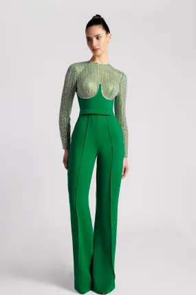 Embroidered Jumpsuit with Flared Pants and Semi-Open Back