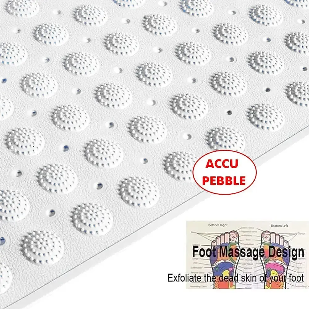 Experia Anti Slip Bath Mat with Suction Cup - 100*40 cm (White Color with Accu Pebble)