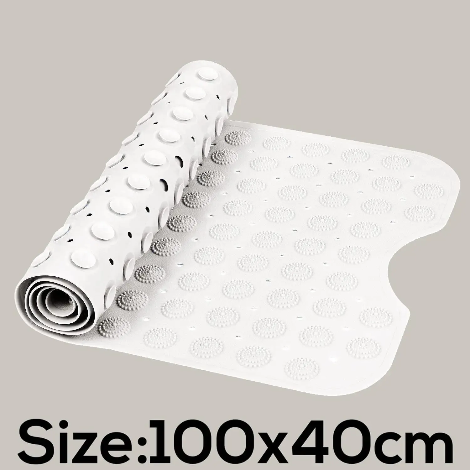 Experia Anti Slip Bath Mat with Suction Cup - 100*40 cm (White Color with Accu Pebble)