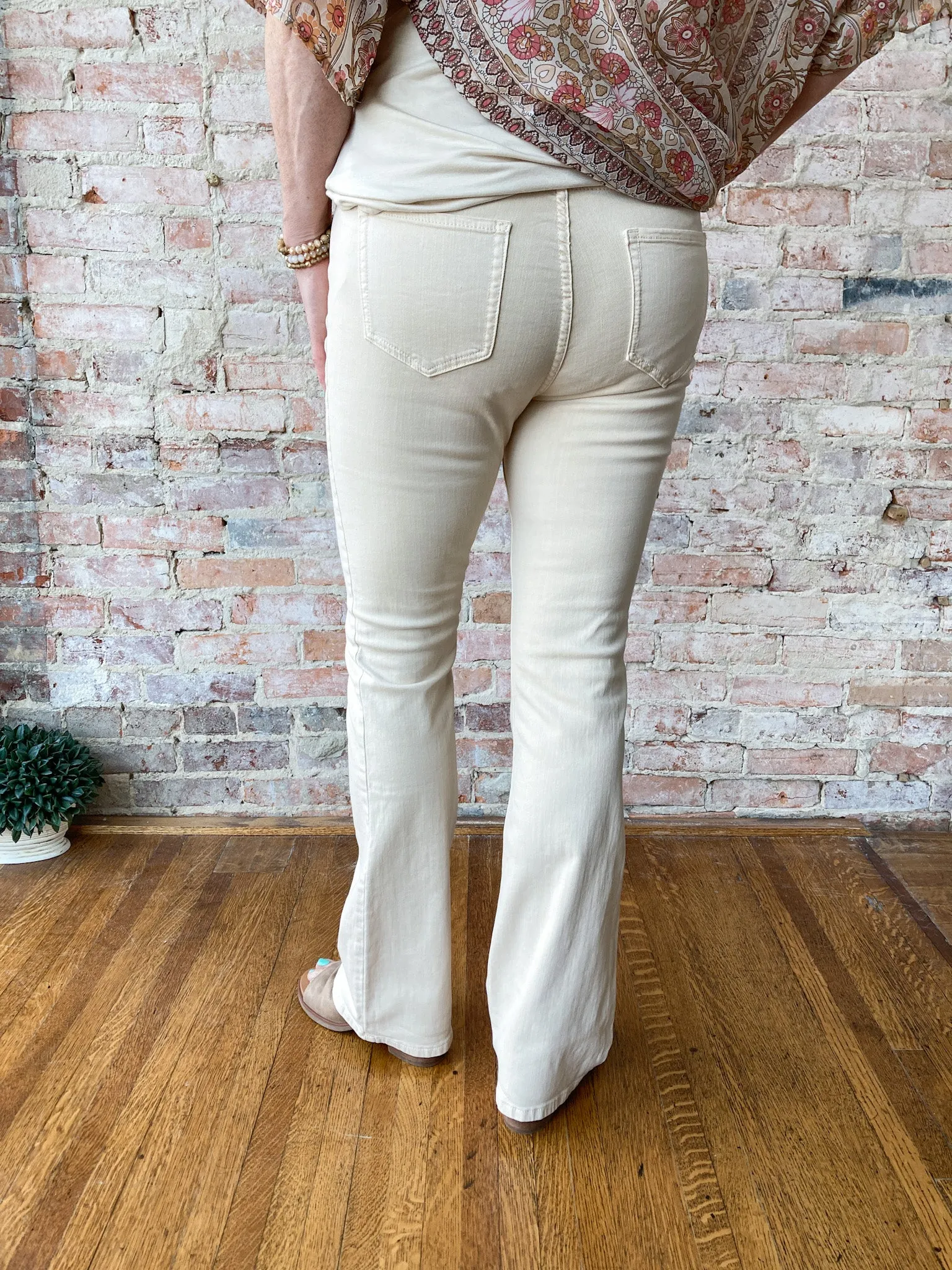 flair colored denim trousers