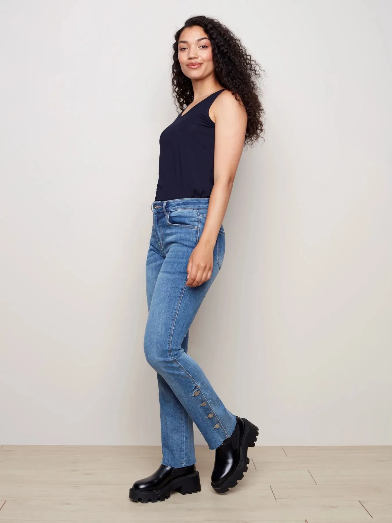 FLARE JEANS WITH SIDE BUTTONS