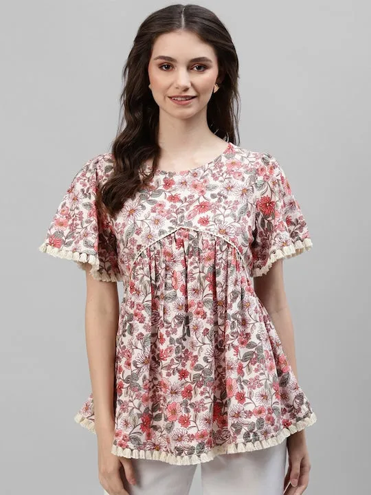 Floral Top With Lace Work