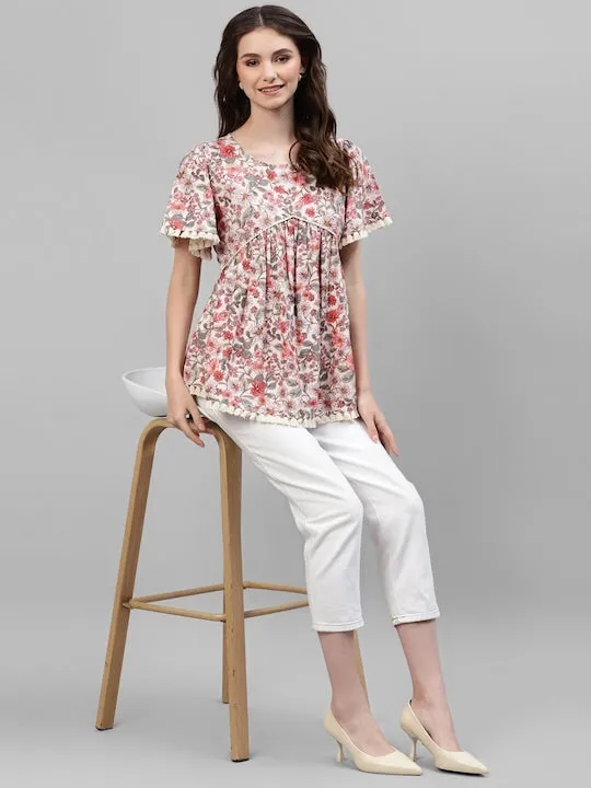 Floral Top With Lace Work