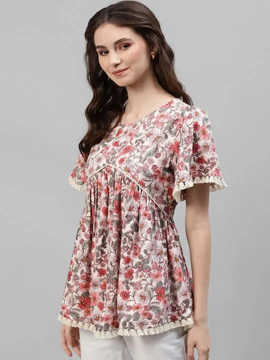 Floral Top With Lace Work