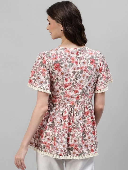 Floral Top With Lace Work