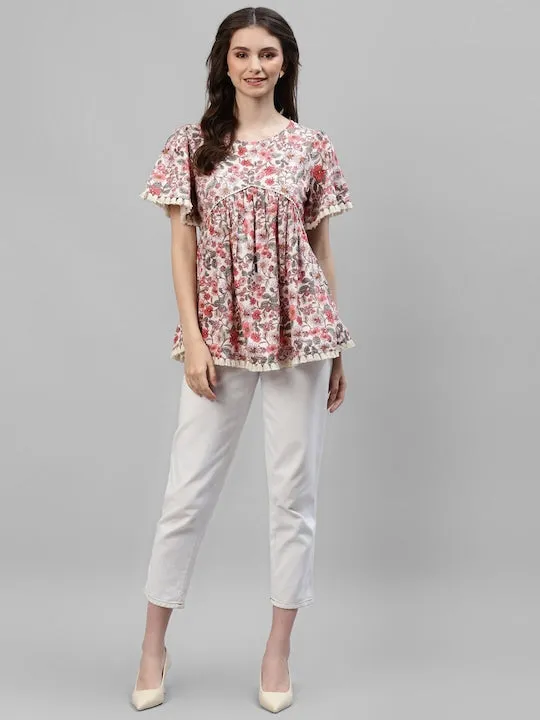 Floral Top With Lace Work
