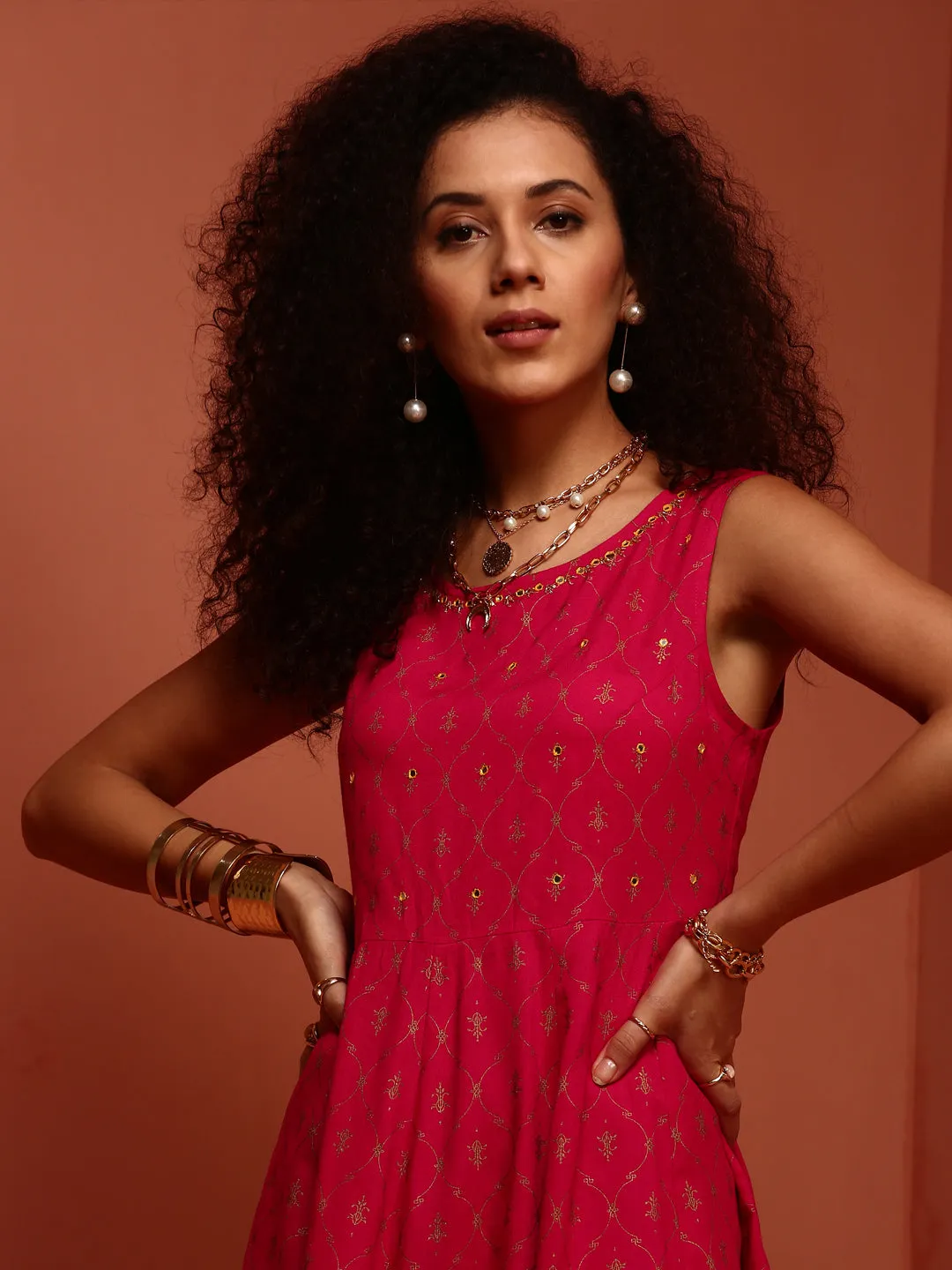Fuchsia Kalidar Sleeveless Tunic Kurta