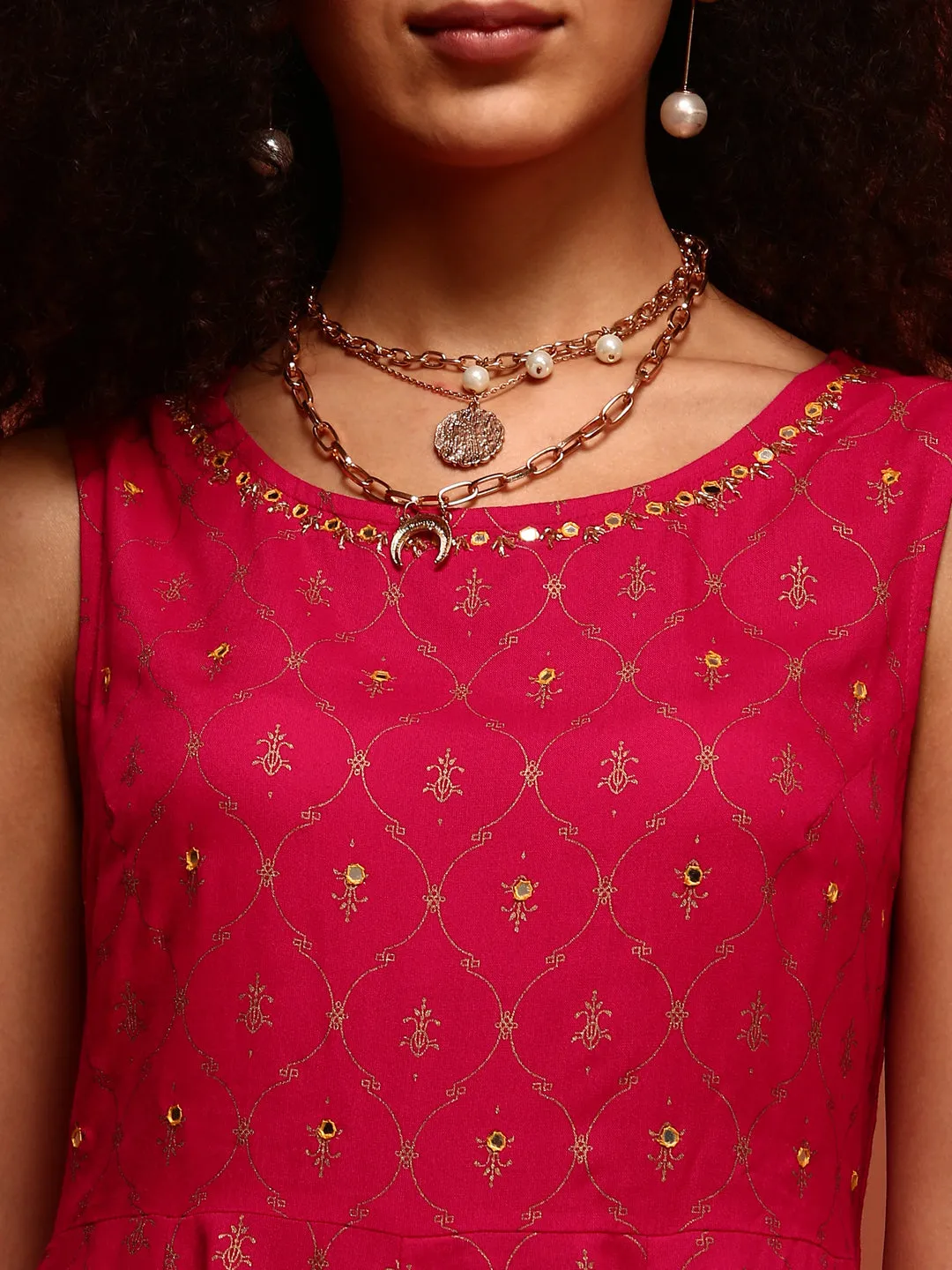 Fuchsia Kalidar Sleeveless Tunic Kurta