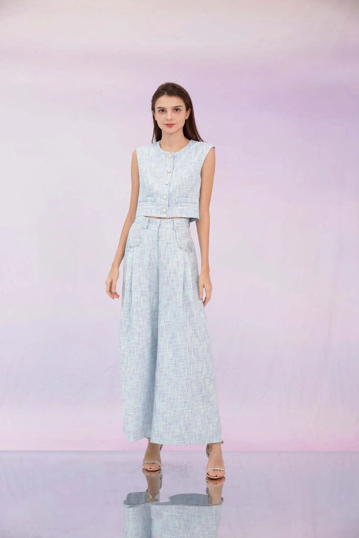 Gargi Blue Tweed Wide Pants
