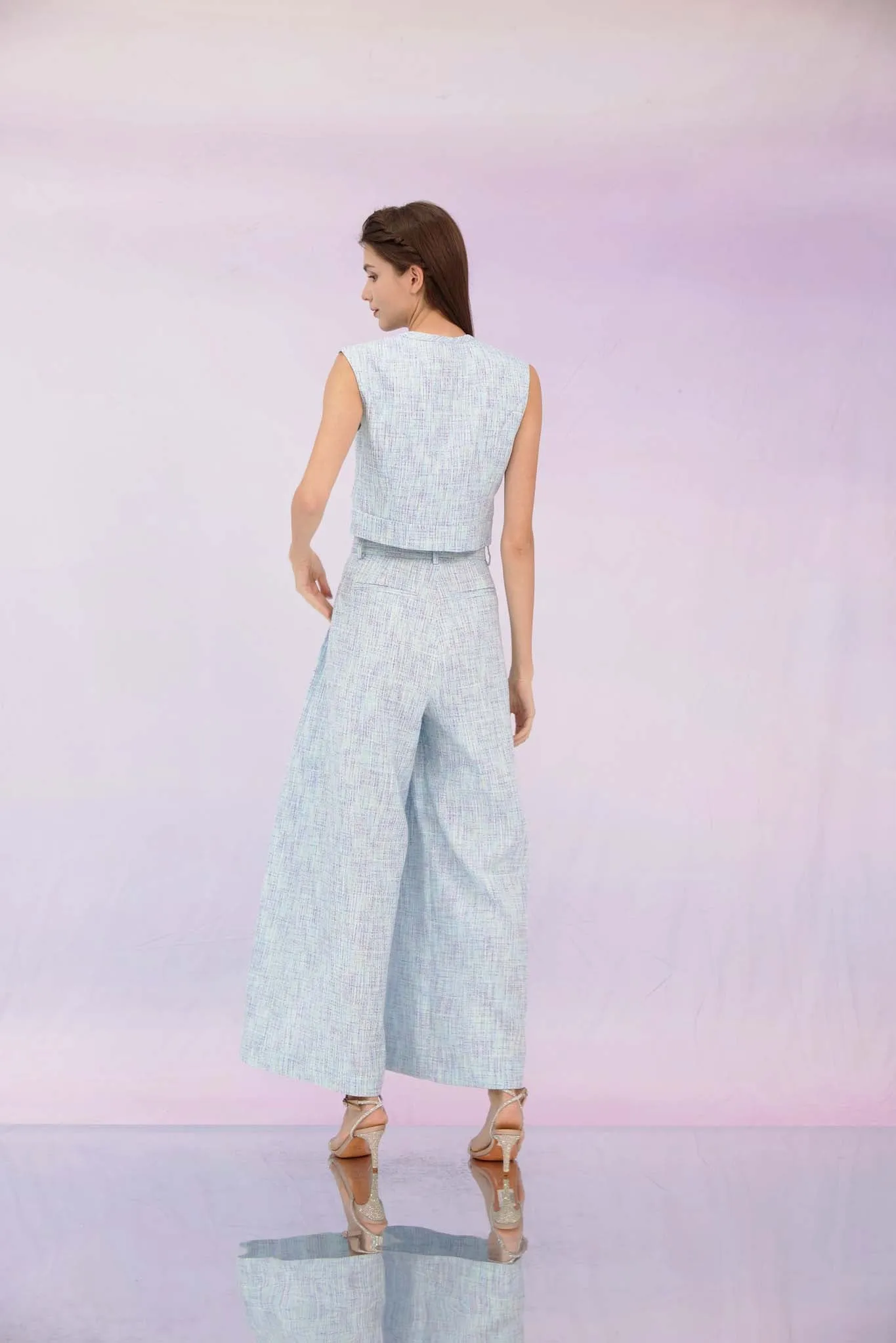 Gargi Blue Tweed Wide Pants