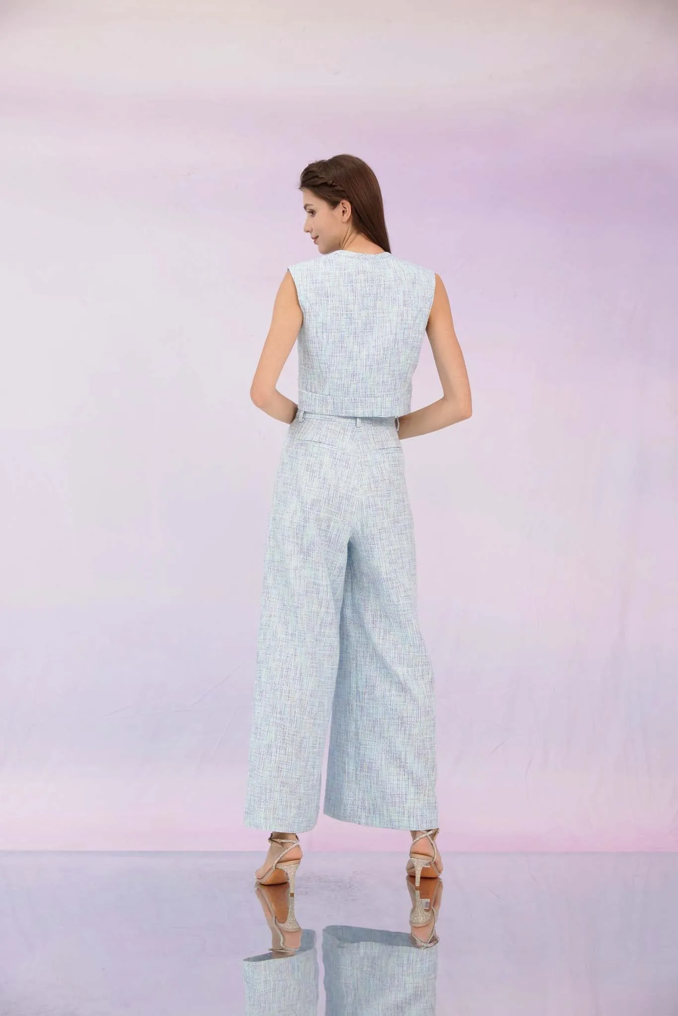Gargi Blue Tweed Wide Pants