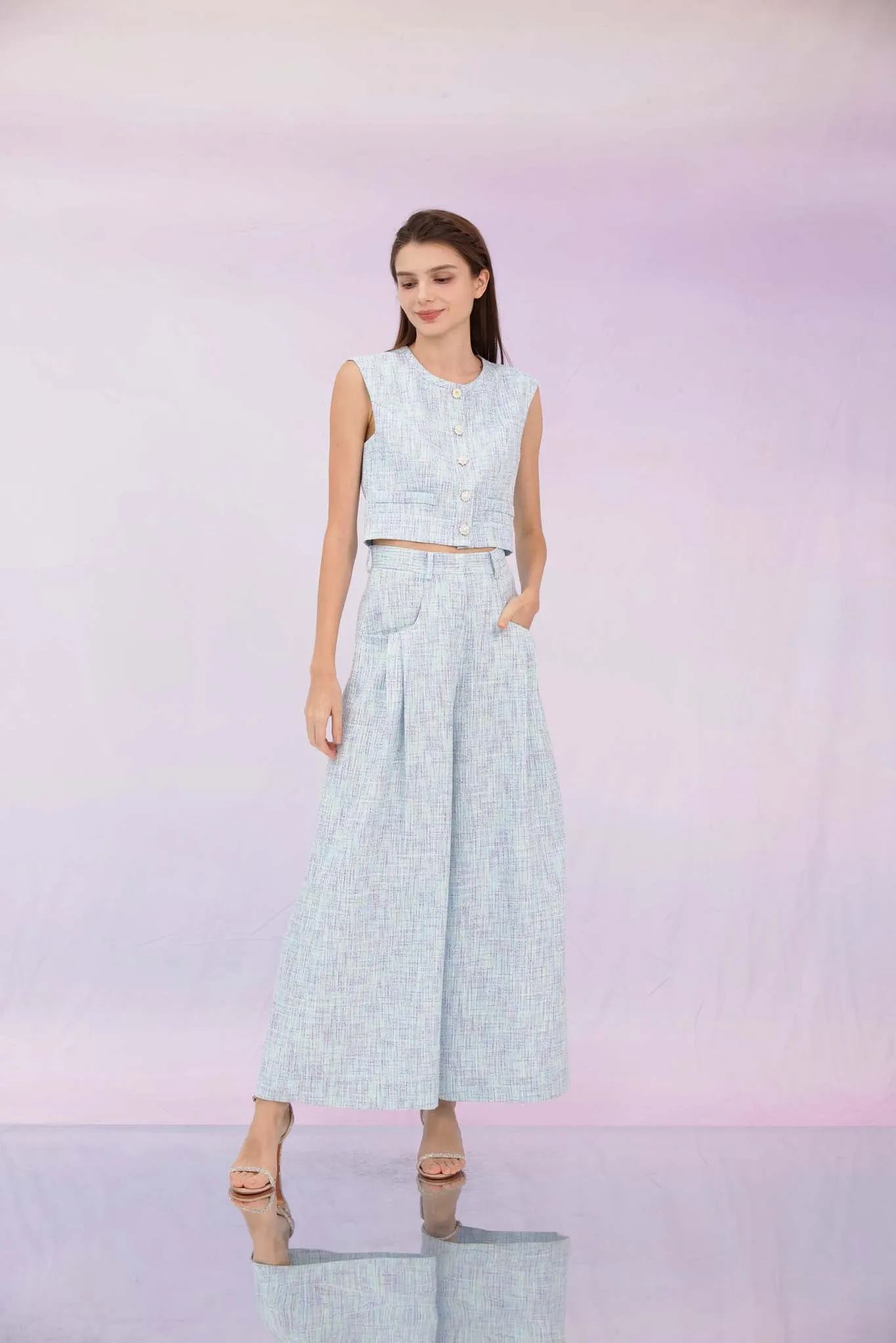 Gargi Blue Tweed Wide Pants