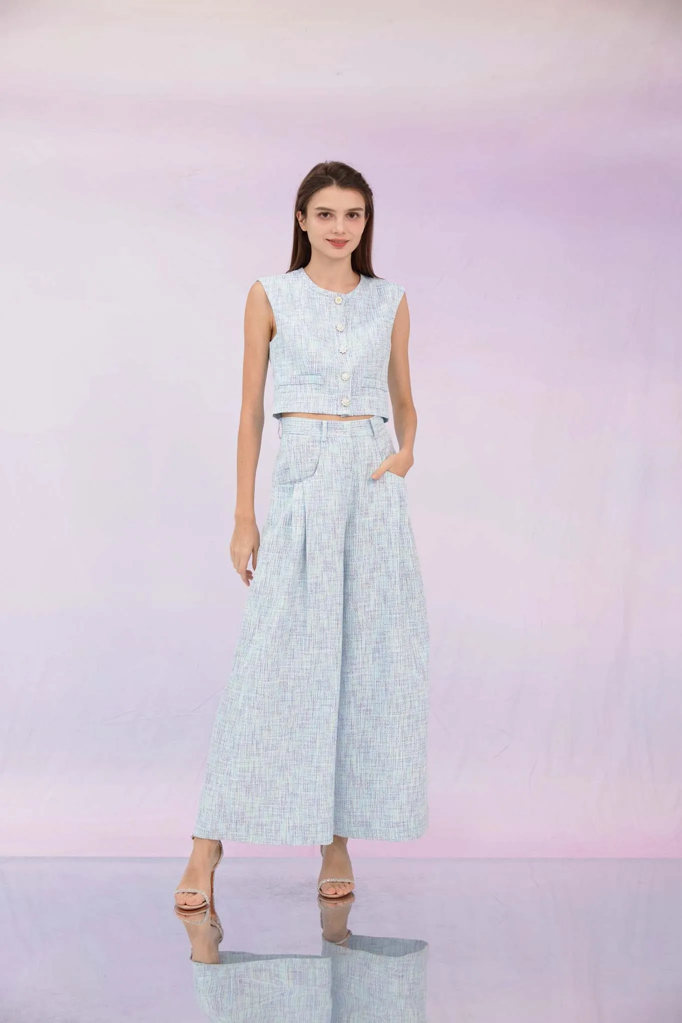Gargi Blue Tweed Wide Pants