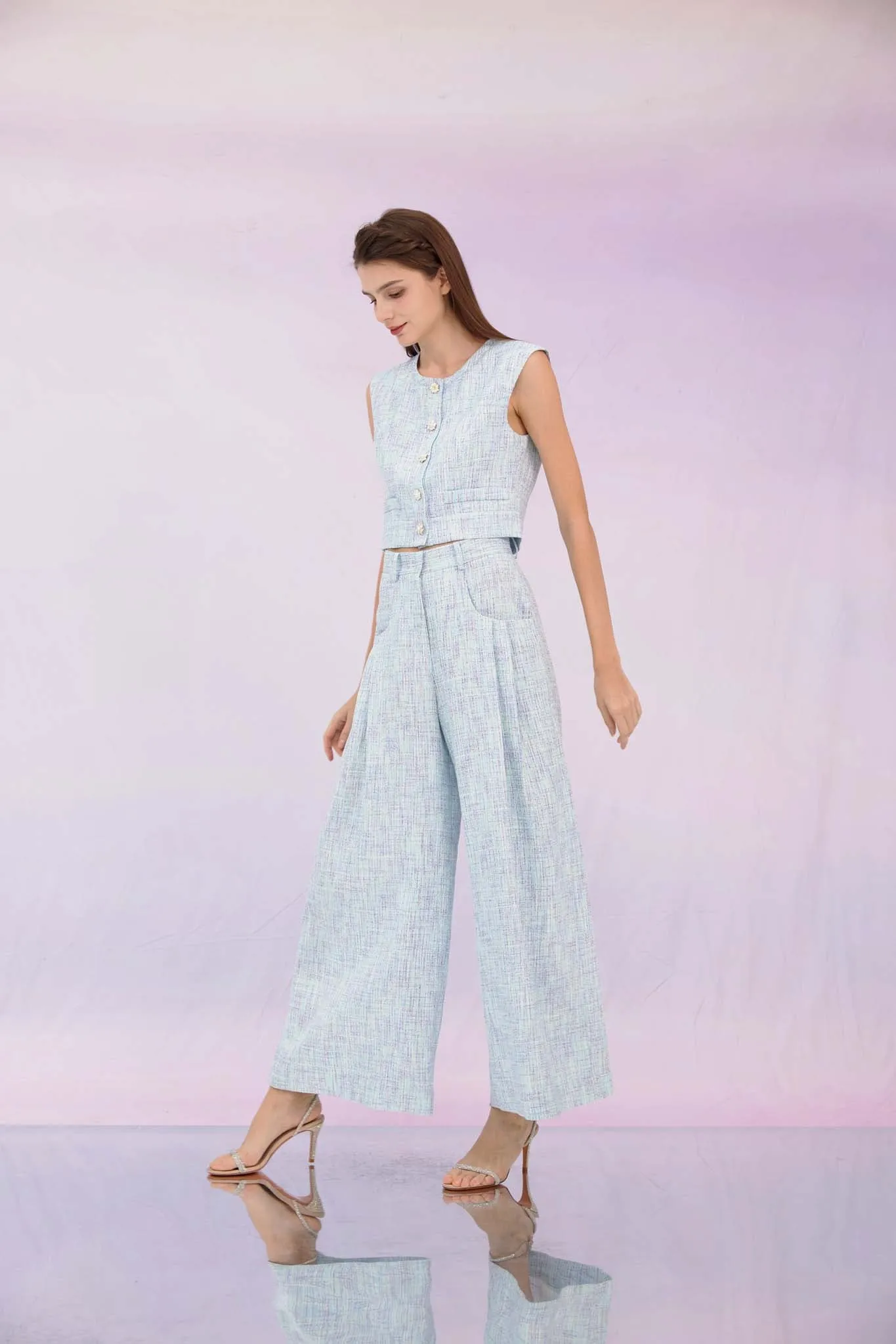 Gargi Blue Tweed Wide Pants