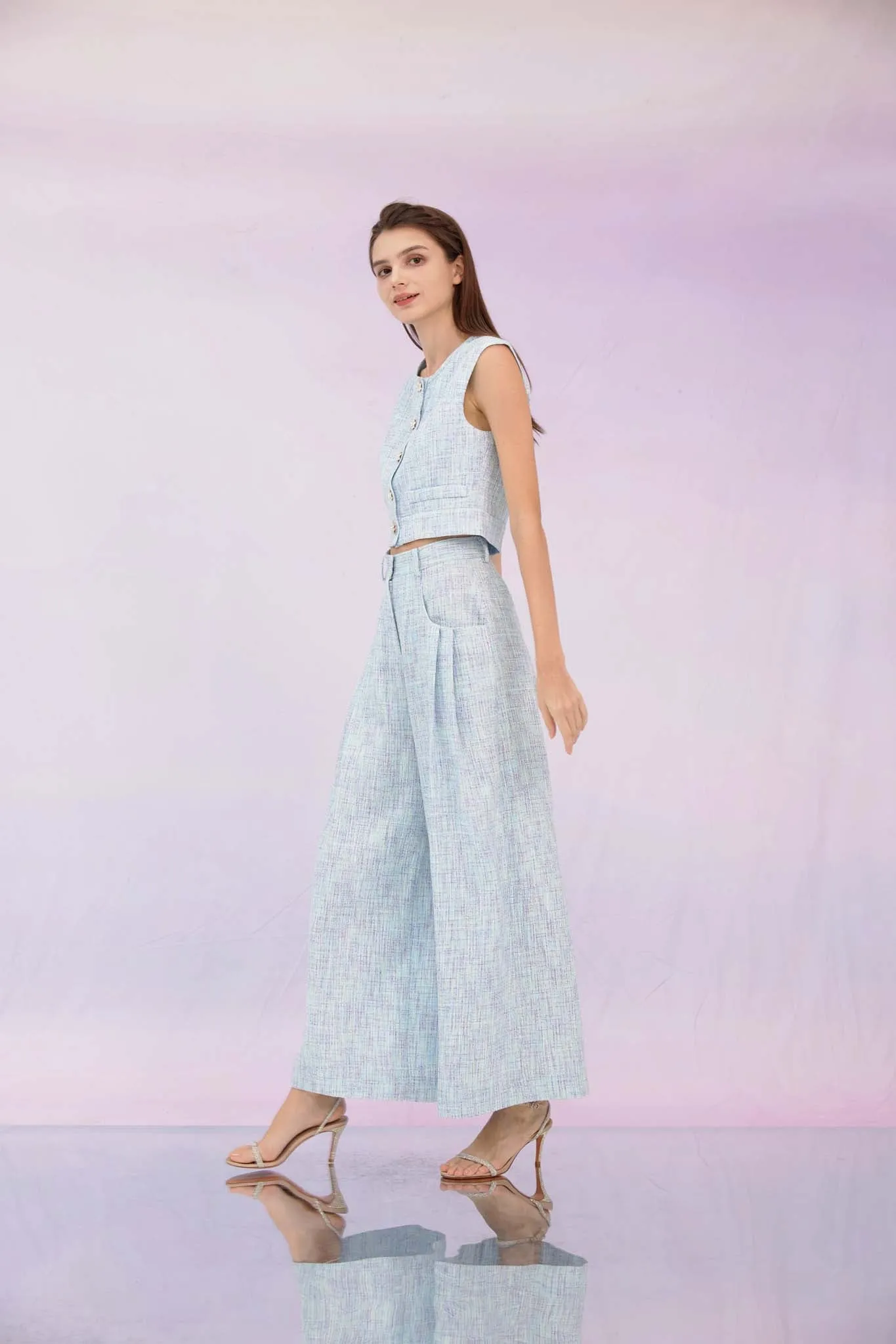 Gargi Blue Tweed Wide Pants