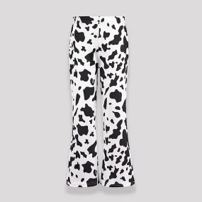 Girl's Cow Print Flared Leg Pants