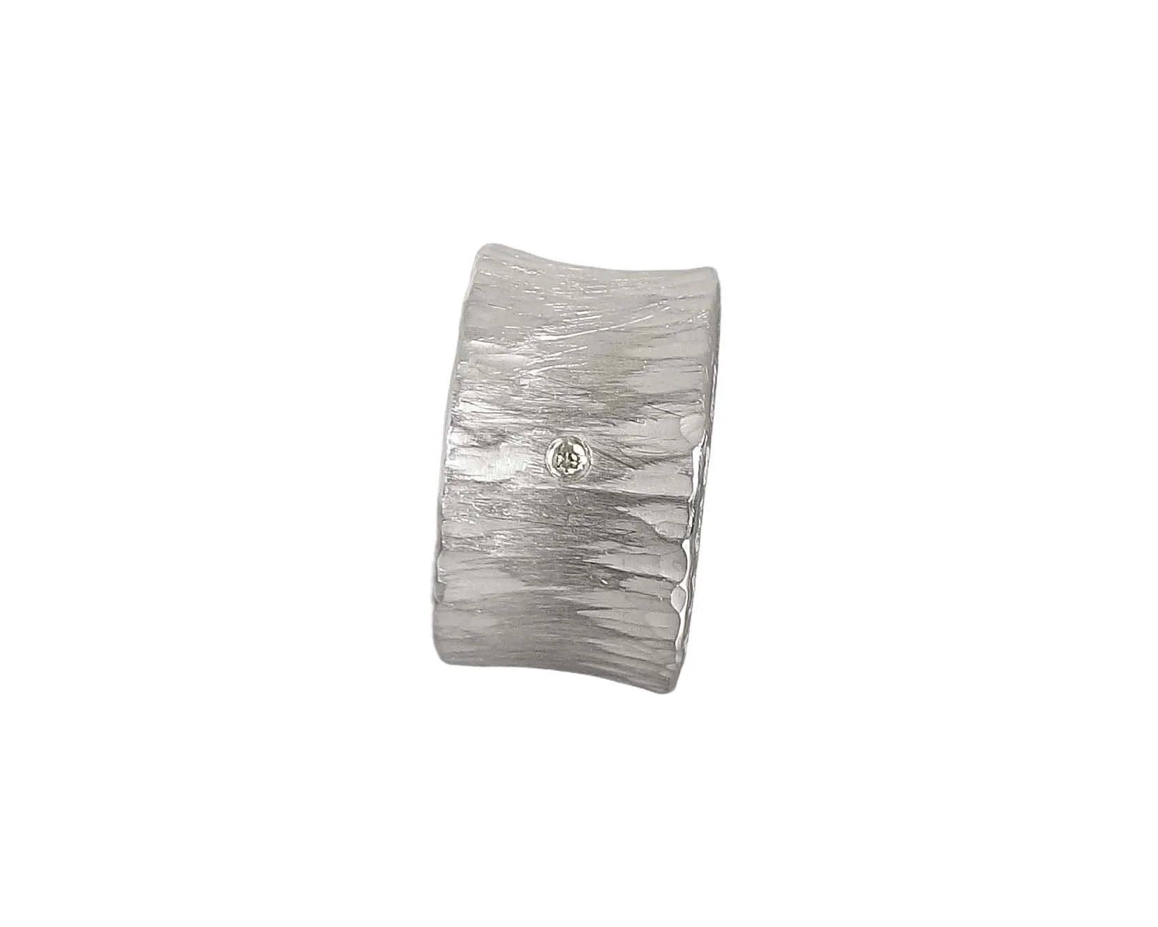 Hammered Flared Edge Band Ring with Diamond
