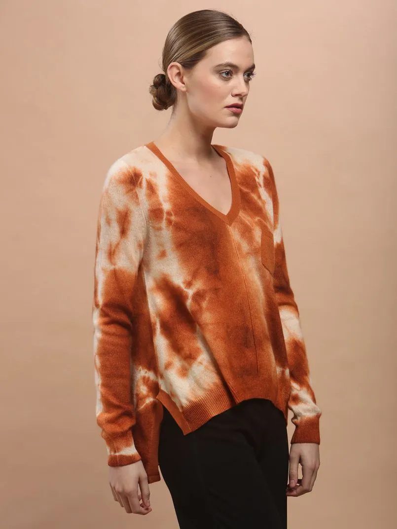 Hand Dye Pocket V Neck