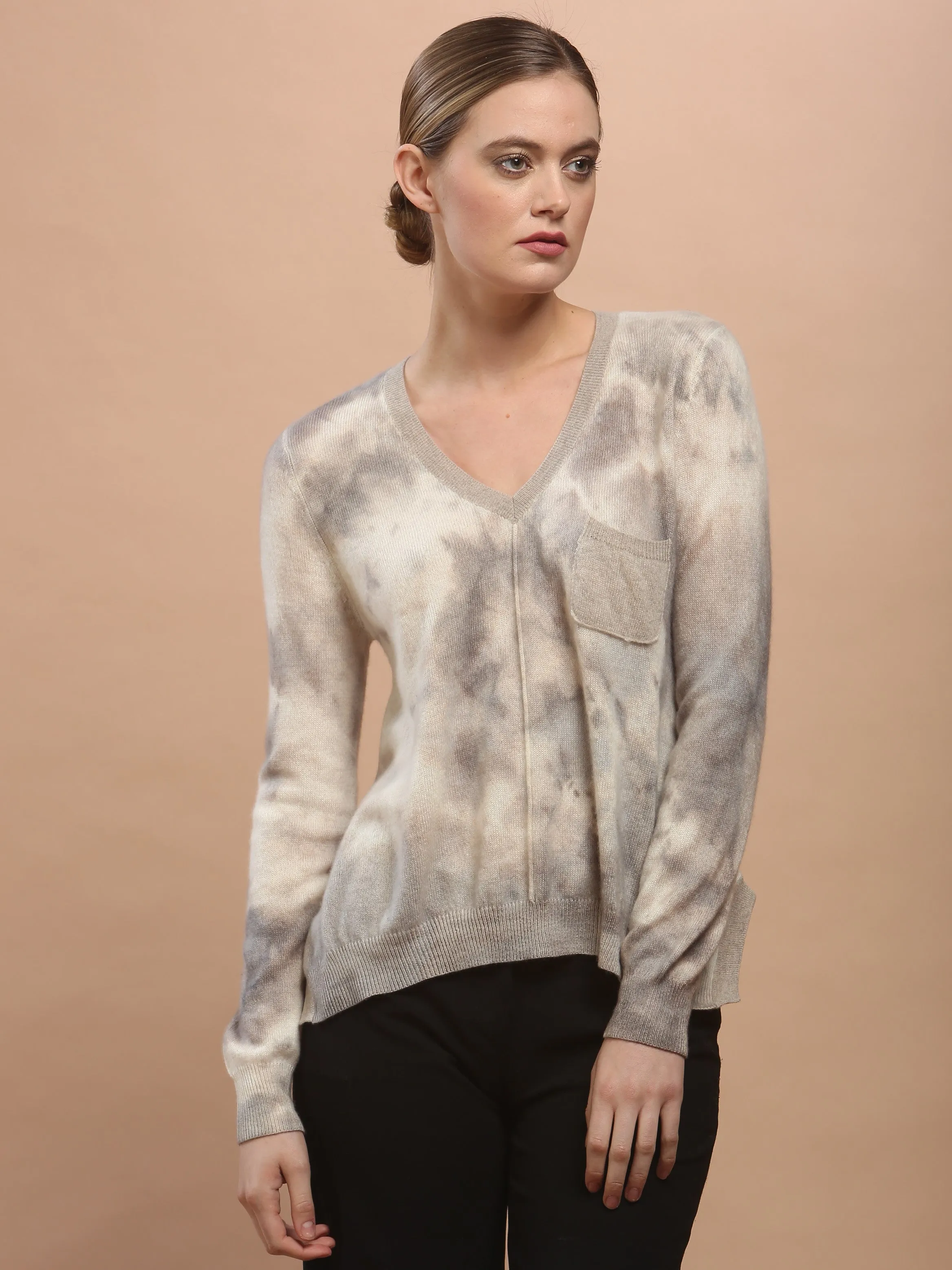 Hand Dye Pocket V Neck