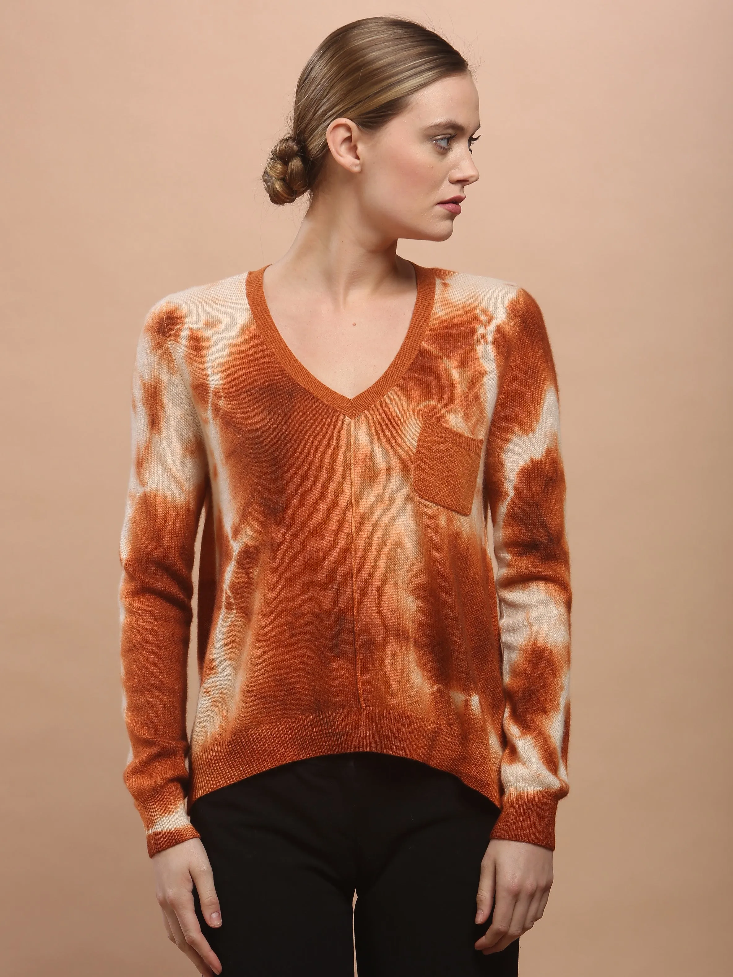 Hand Dye Pocket V Neck