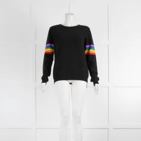 Jumper 1234 Black Cashmere Jumper Rainbow Arm Stripes