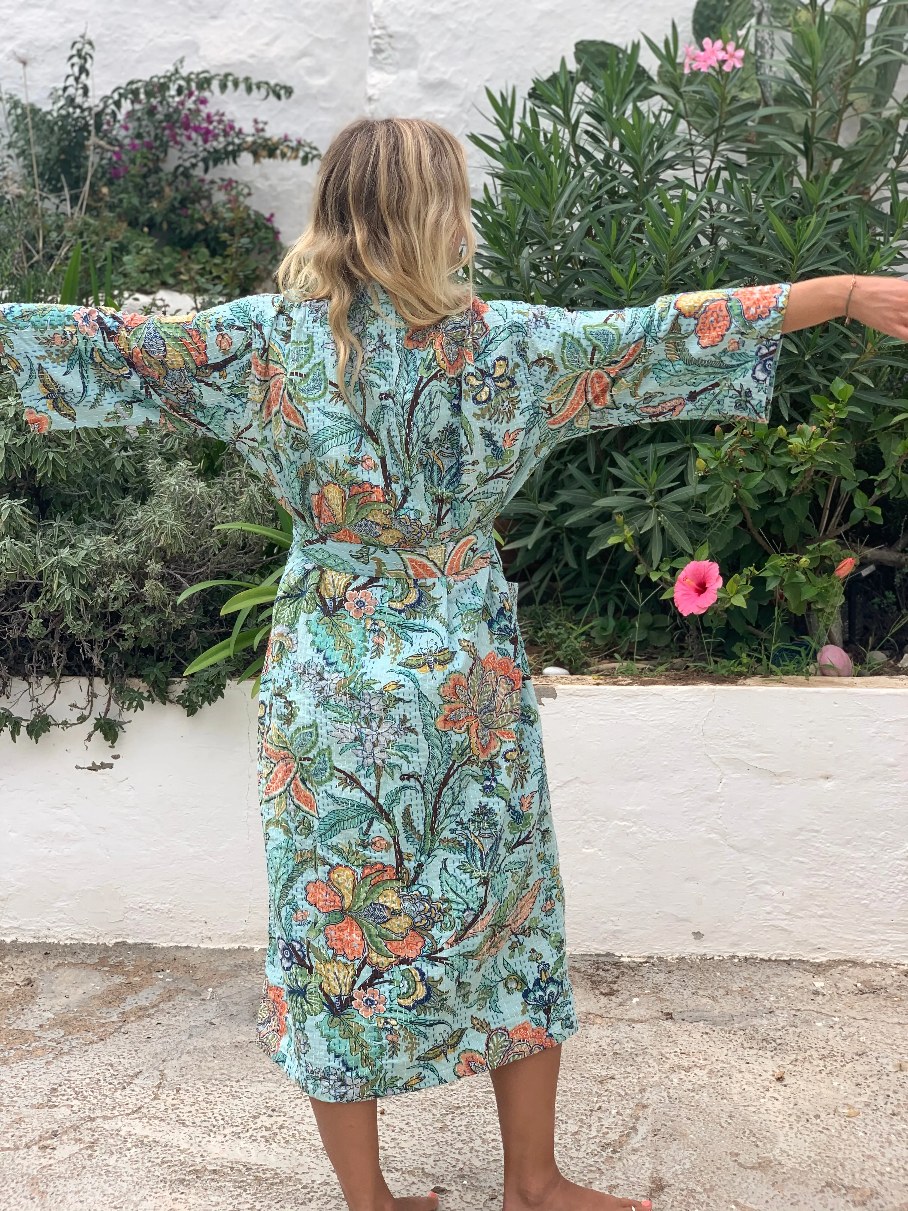 Kantha kimono coat jungle
