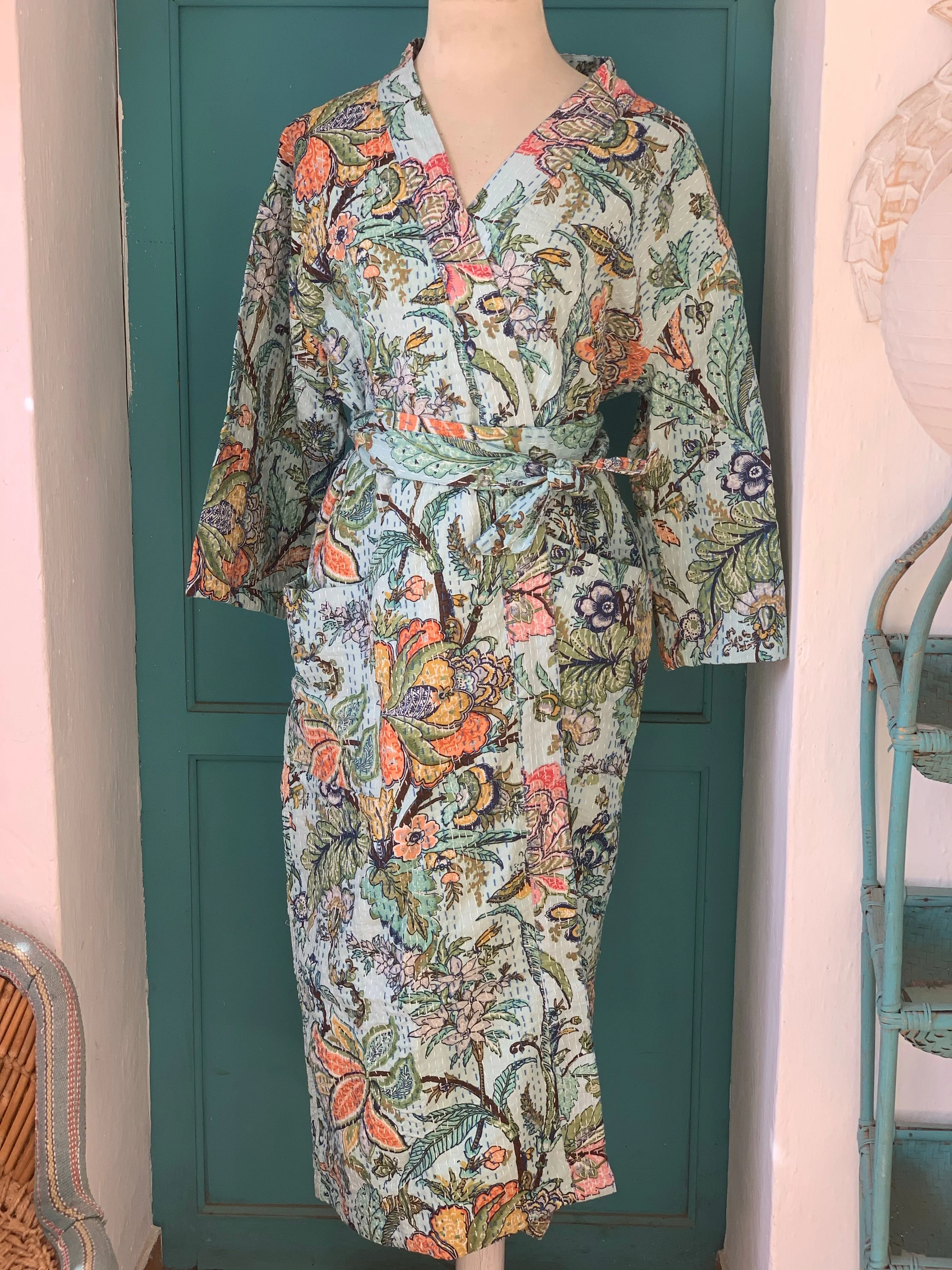 Kantha kimono coat jungle