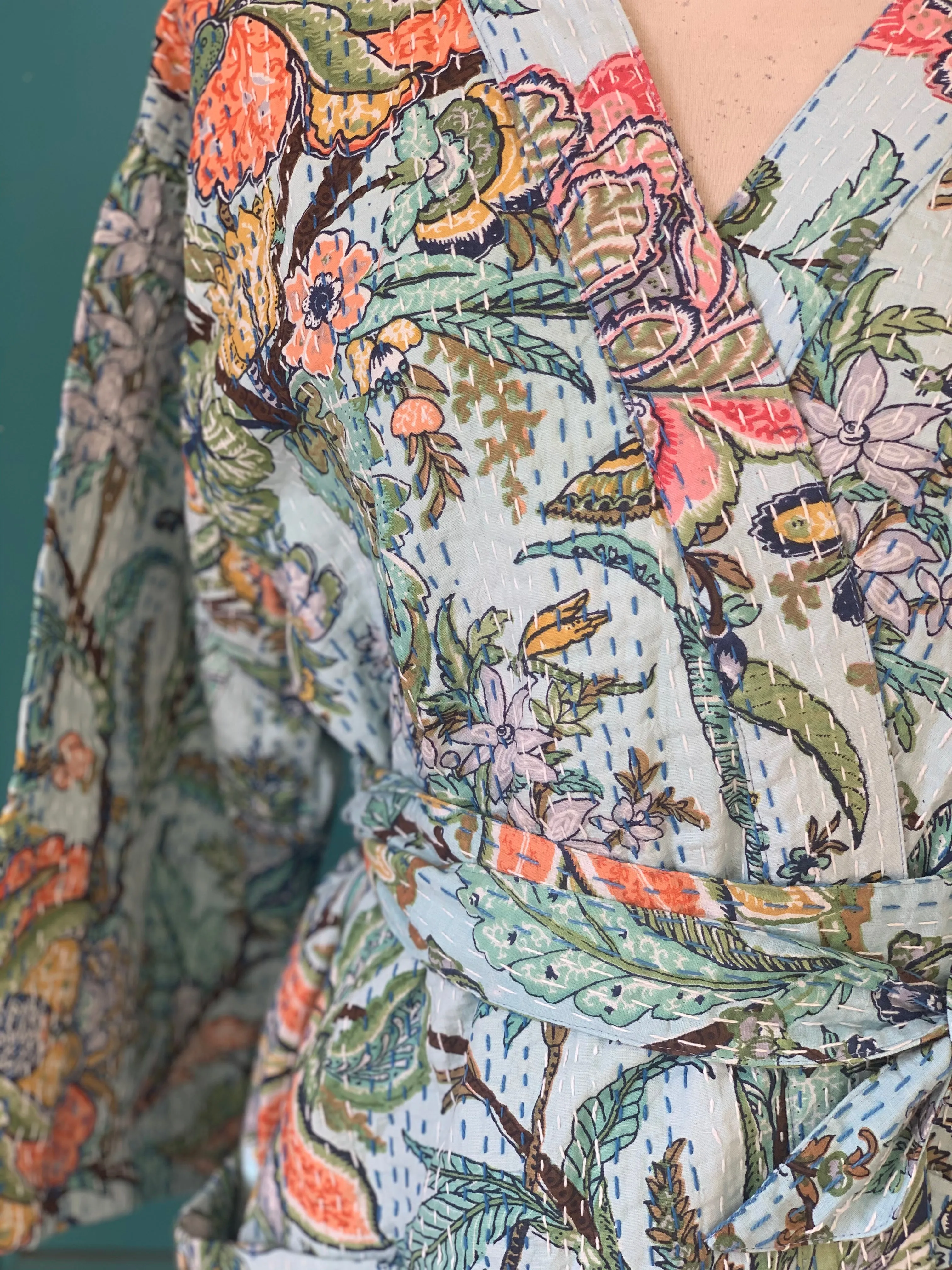 Kantha kimono coat jungle