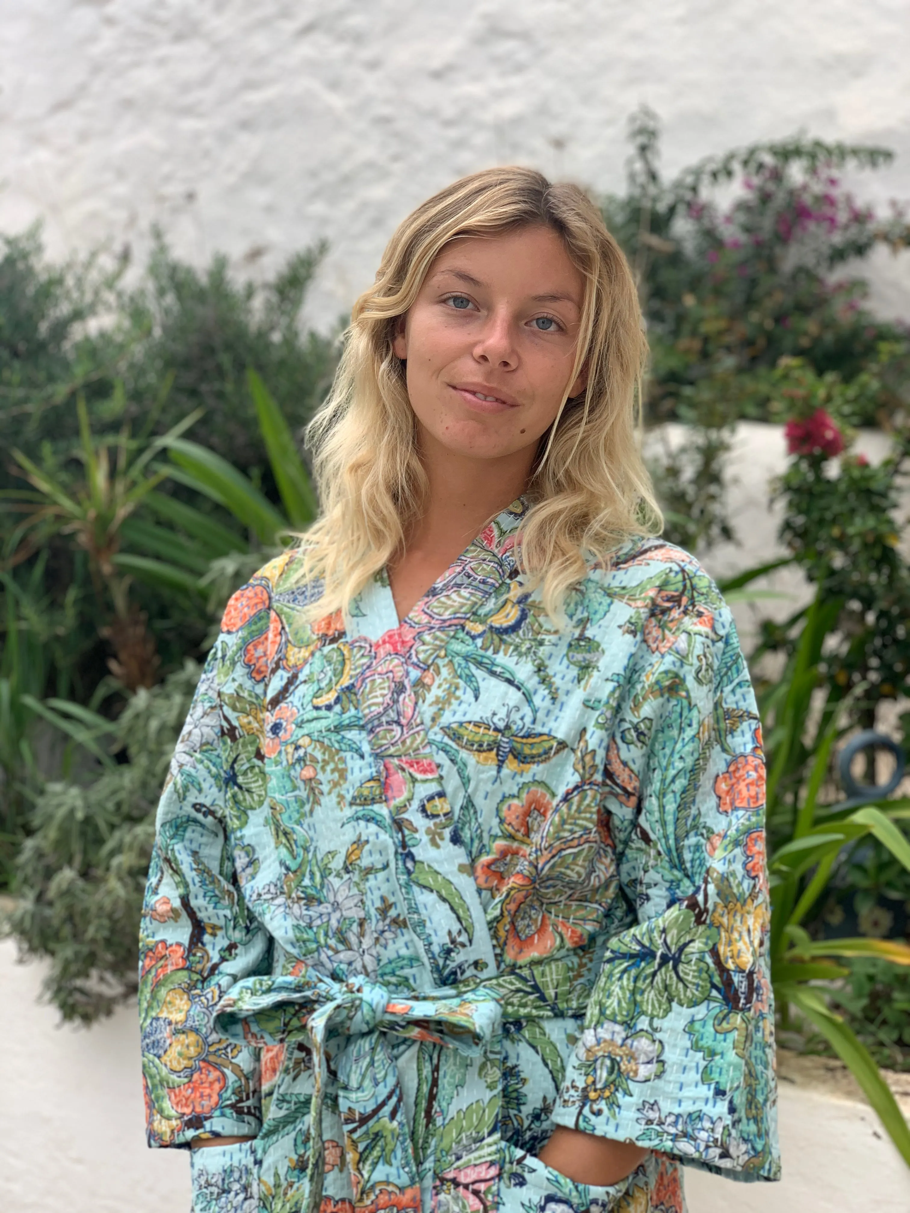 Kantha kimono coat jungle