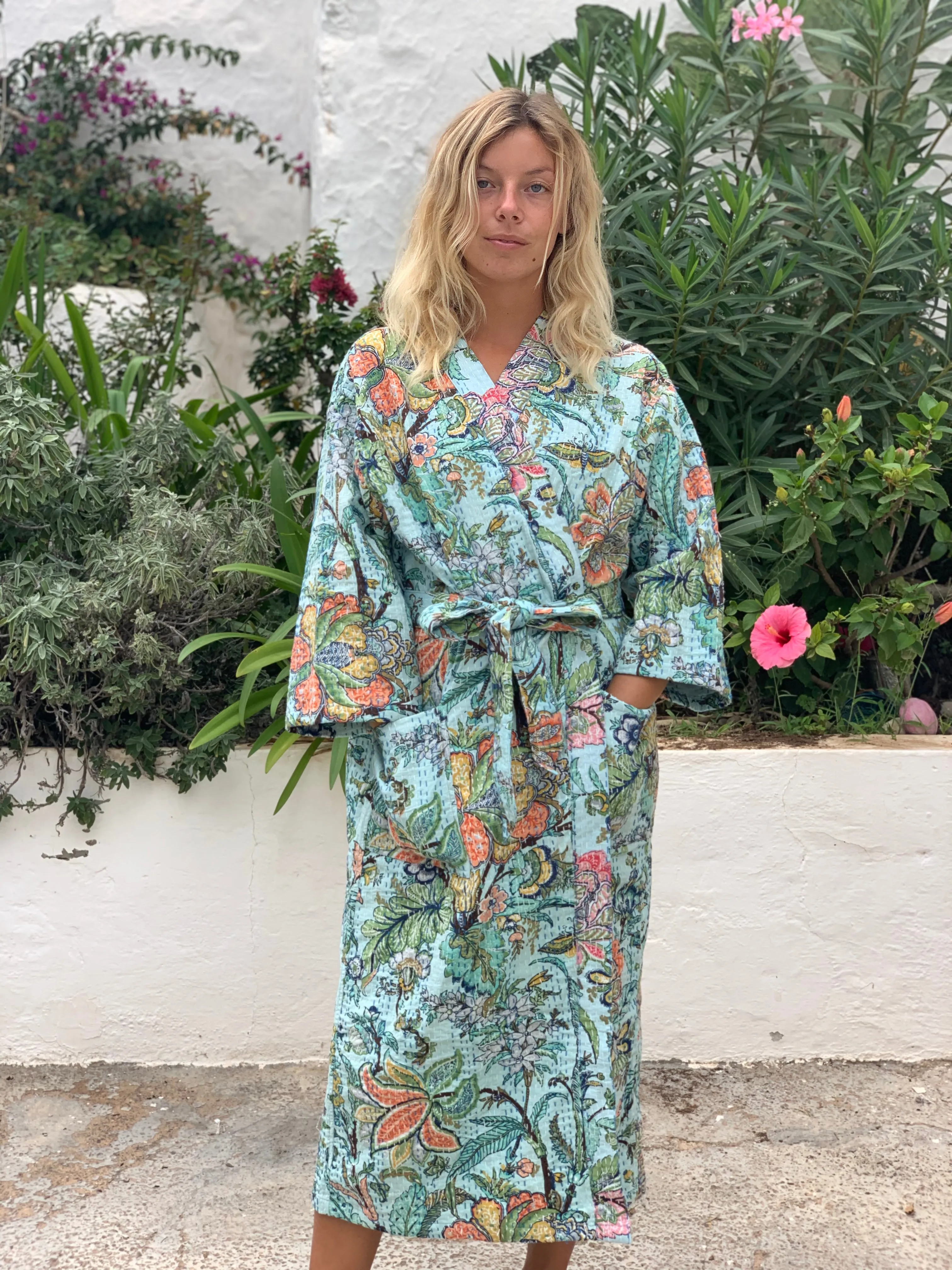 Kantha kimono coat jungle
