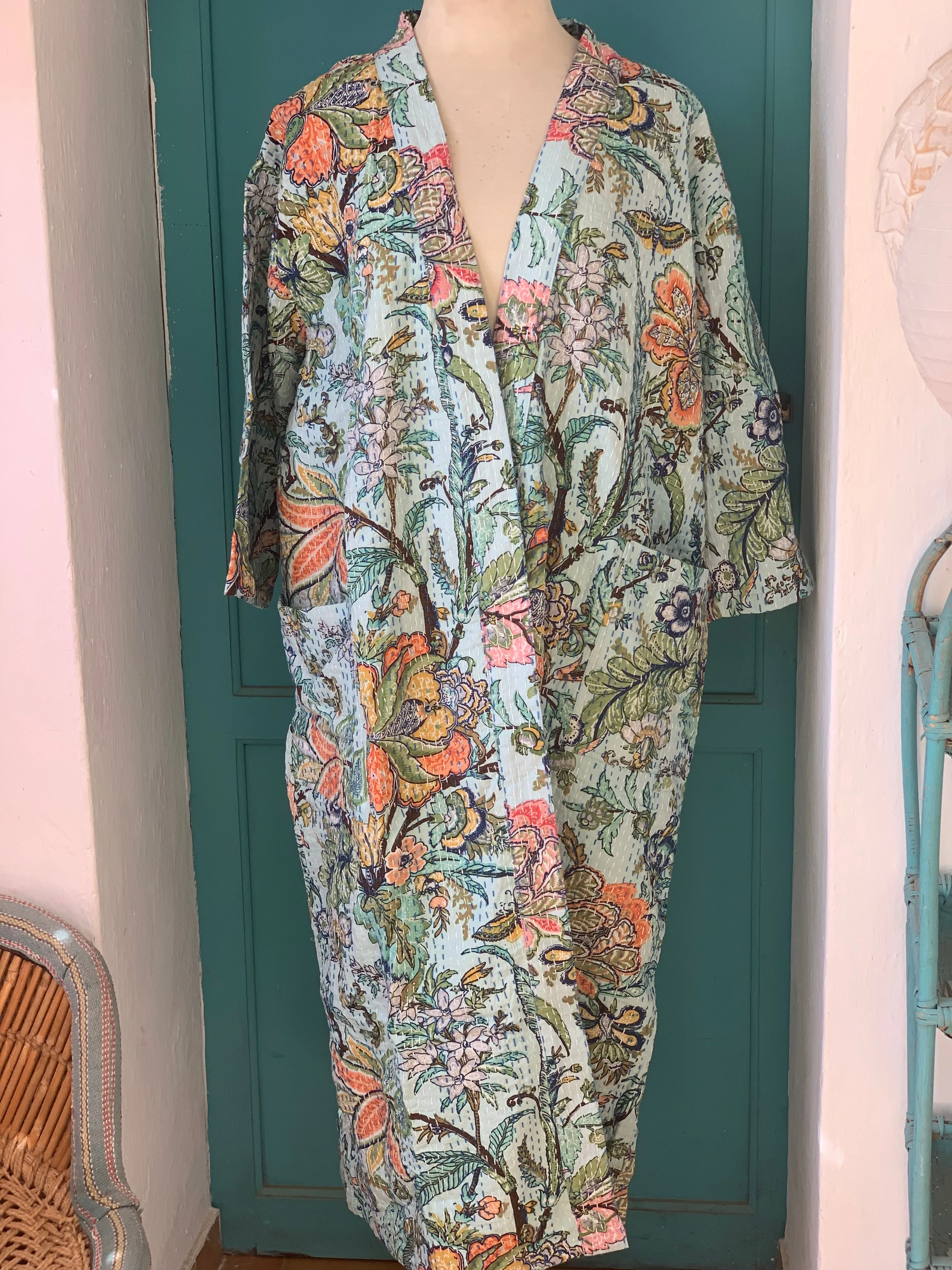 Kantha kimono coat jungle