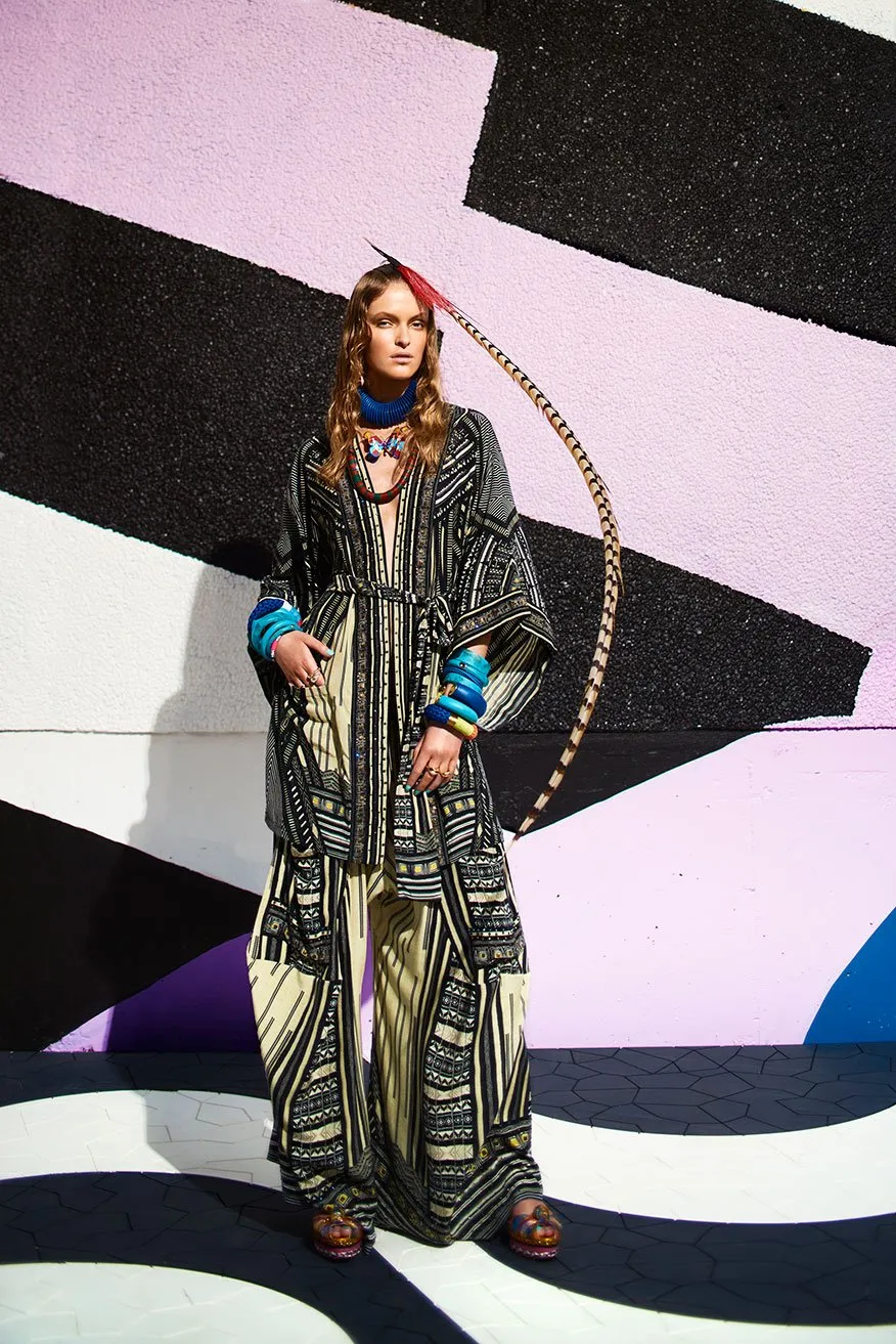 KIMONO WITH TIE BELT BETWEEN THE LINES
