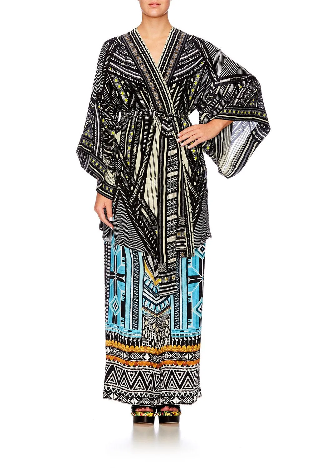 KIMONO WITH TIE BELT BETWEEN THE LINES