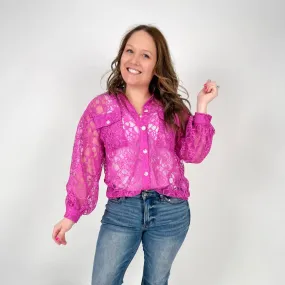 Lace Cascade Shacket Blouse in Magenta