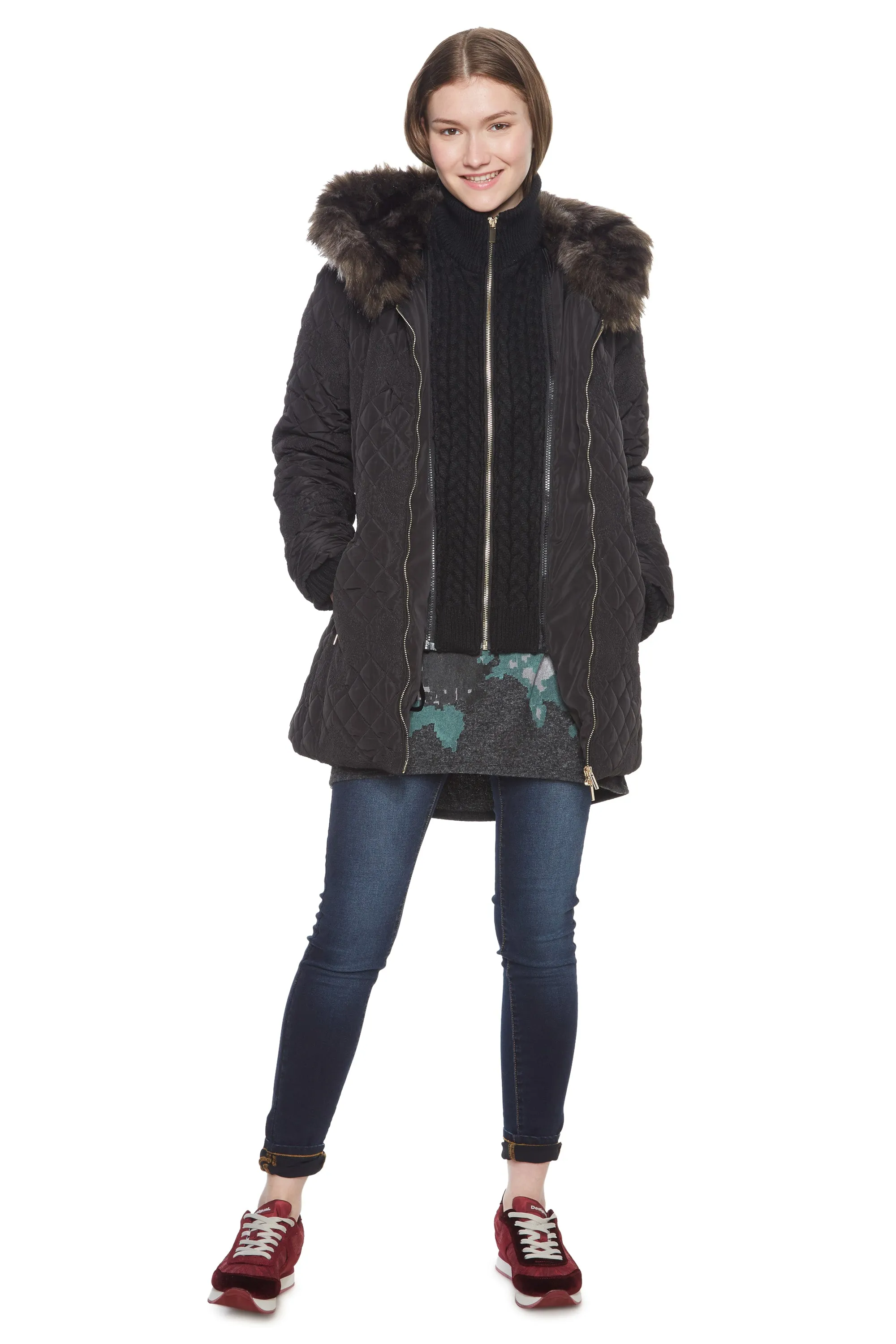 Maca Padded Quilted Coat Jacket Desigual Style 18WWEW30