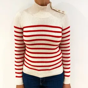 Maje Cream Red Stripe Cashmere Turtle Neck Jumper Medium
