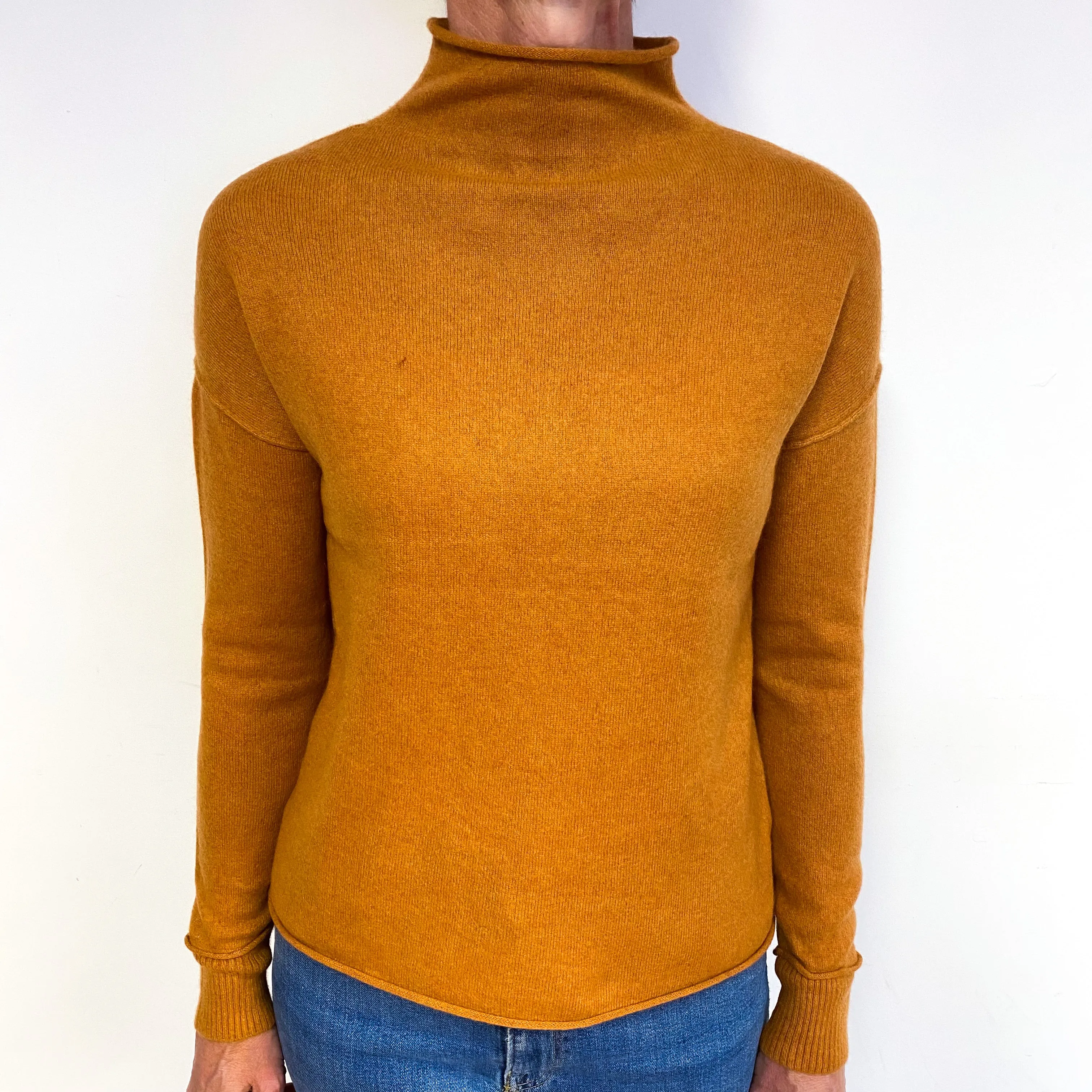 Marmalade Orange Cashmere Turtle Neck Jumper Medium