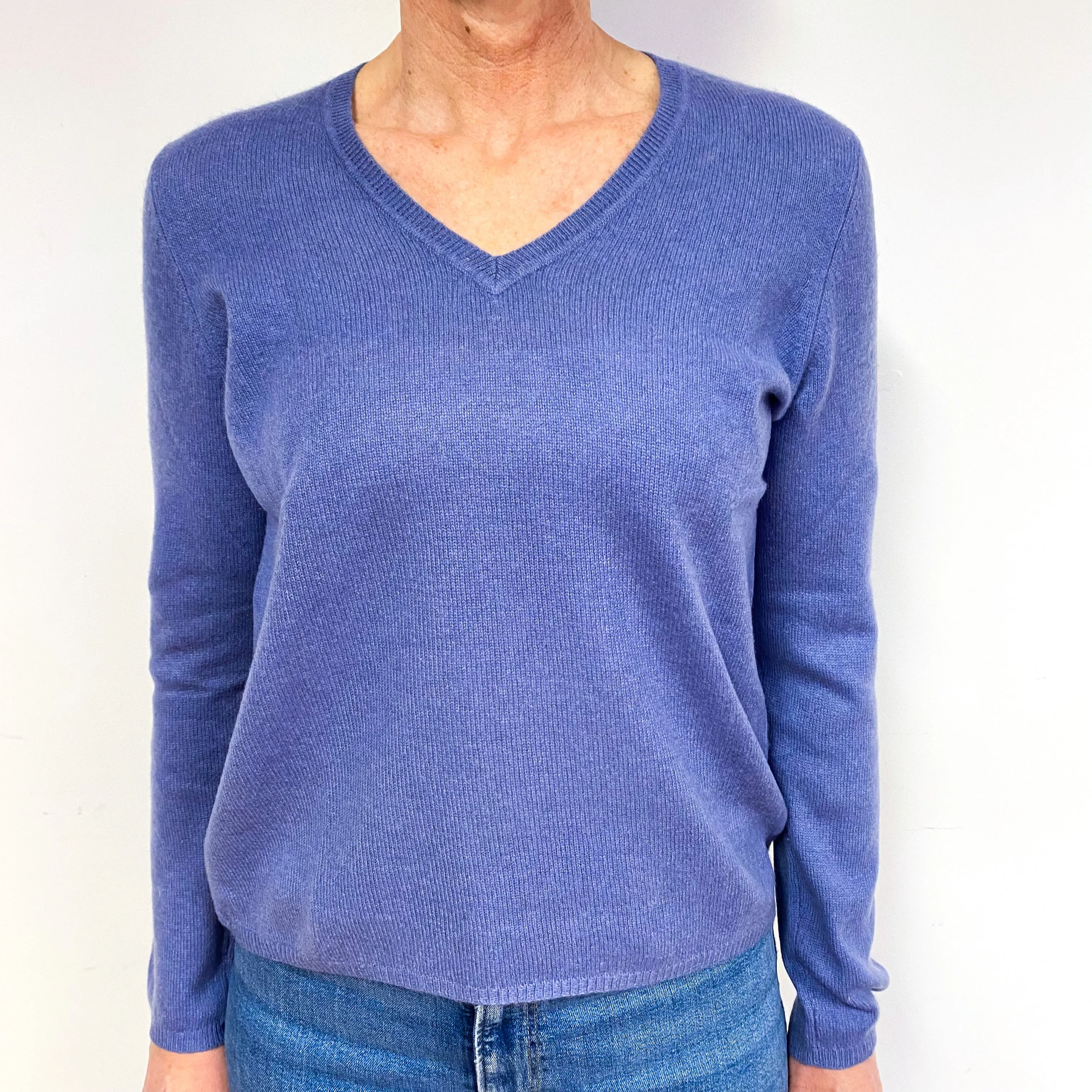 Mauve Cashmere V-Neck Jumper Medium