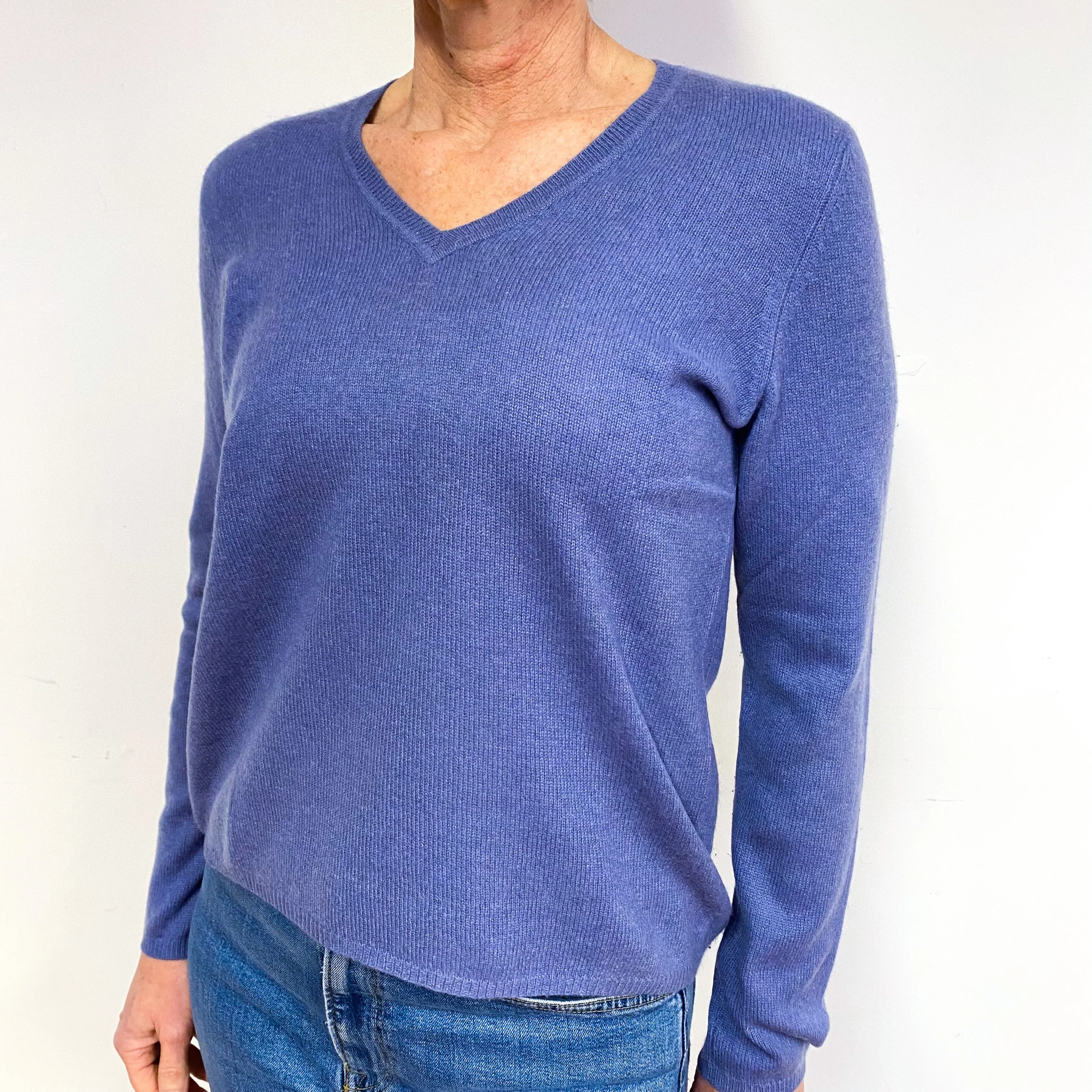 Mauve Cashmere V-Neck Jumper Medium