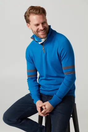 Mens Birdie 4 zip Jumper in Marine Blue & Grey