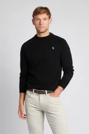 Mens Crew Neck Knitted Jumper in Black Steeple Grey DHM