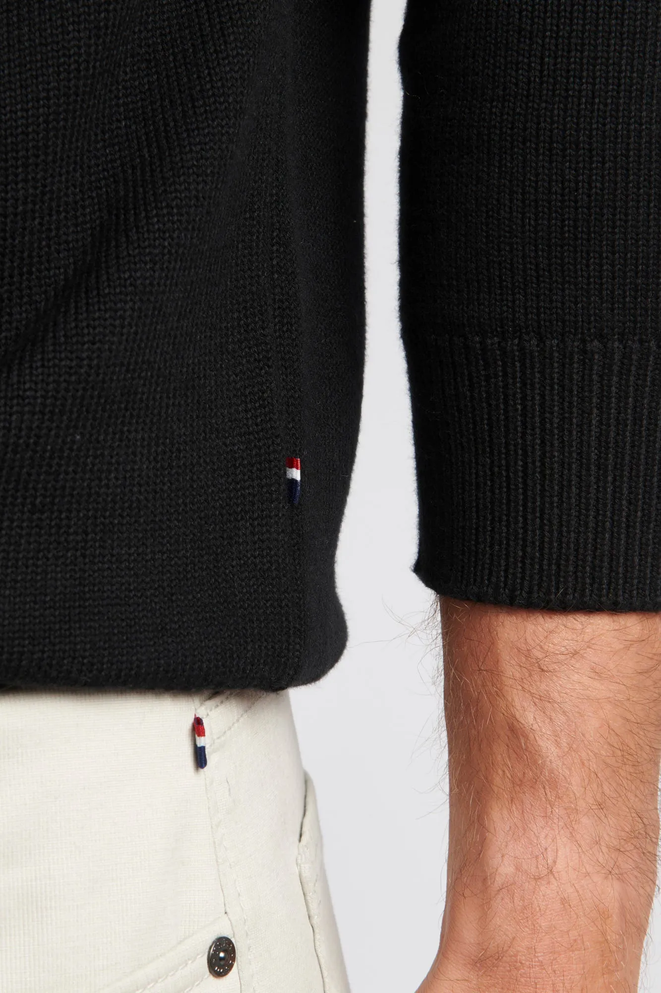 Mens Crew Neck Knitted Jumper in Black Steeple Grey DHM