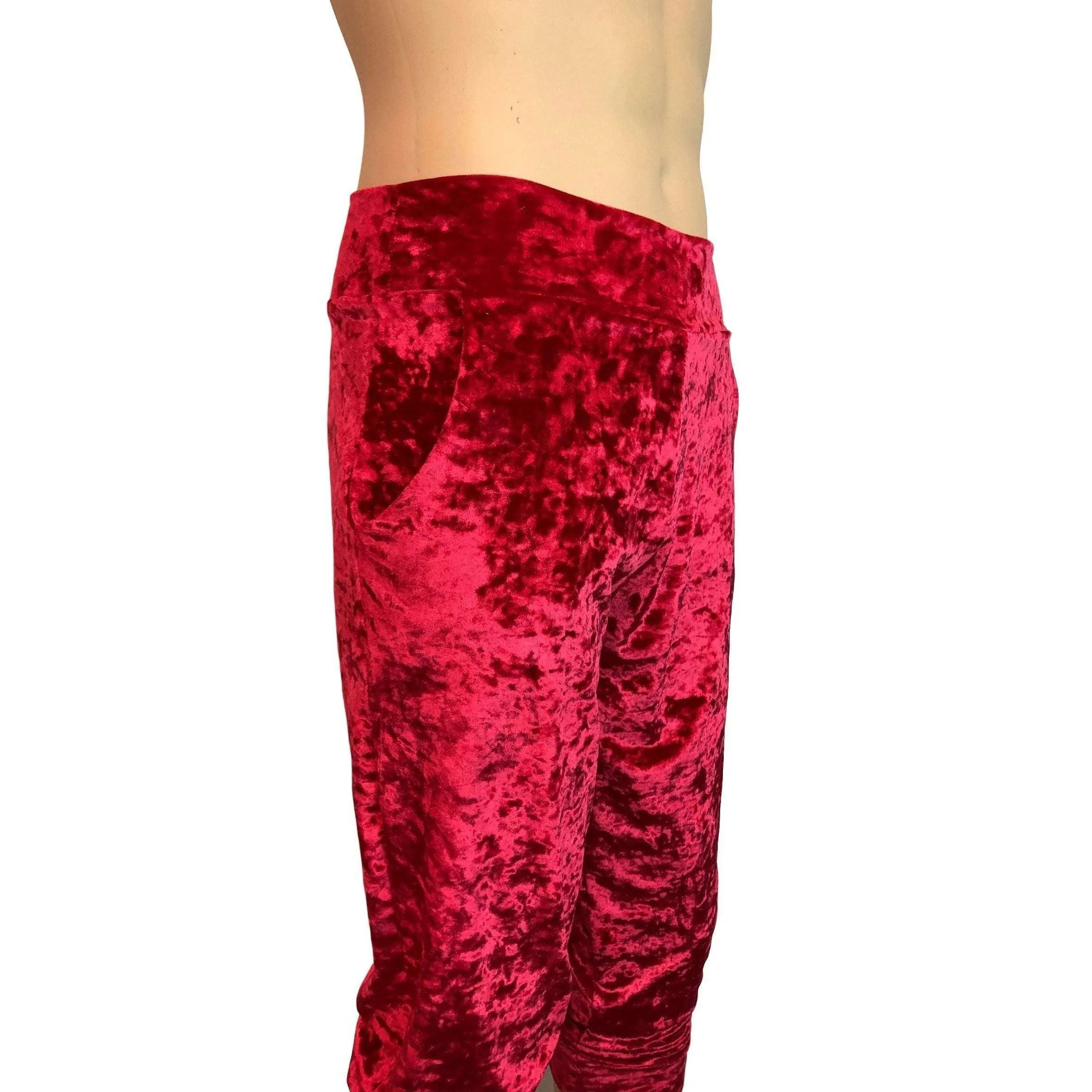 Men's Red Crushed Velvet Jogger Pants w/ Pockets